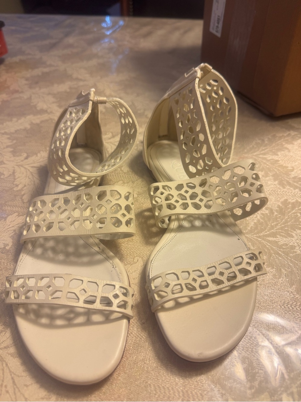 Alexander McQueen White Laser Cut Out Ankle Strap Gladiator Sandals 36